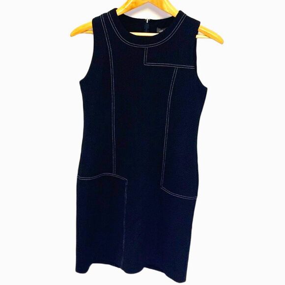 Pure Amici Black Textured White Stitching Sleeveless Sheath Mini Dress Size XS - Picture 3 of 12